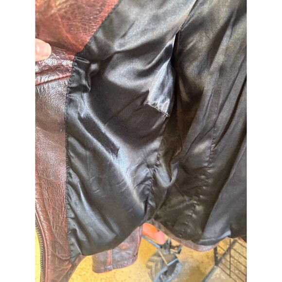 Wilsons Vintage Women USA Stars Stripes Leather Jacket Red Brown M Motorcycle - Picture 11 of 12